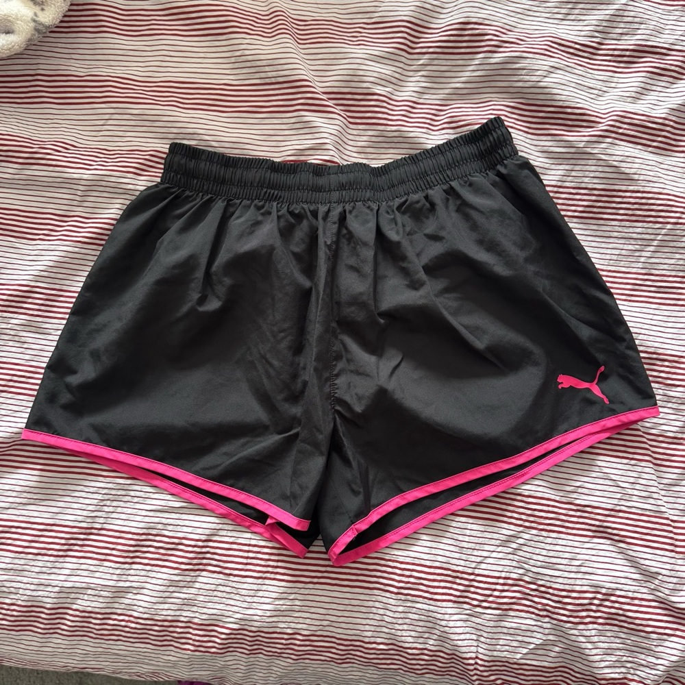 Puma Women's Athletic Shorts in Black with Pink Trim